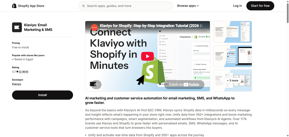 Klaviyo: Email Marketing & SMS listing on the Shopify App Store