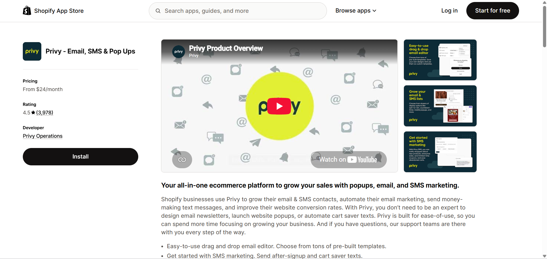 Privy - Email, SMS & Pop Ups listing on the Shopify App Store
